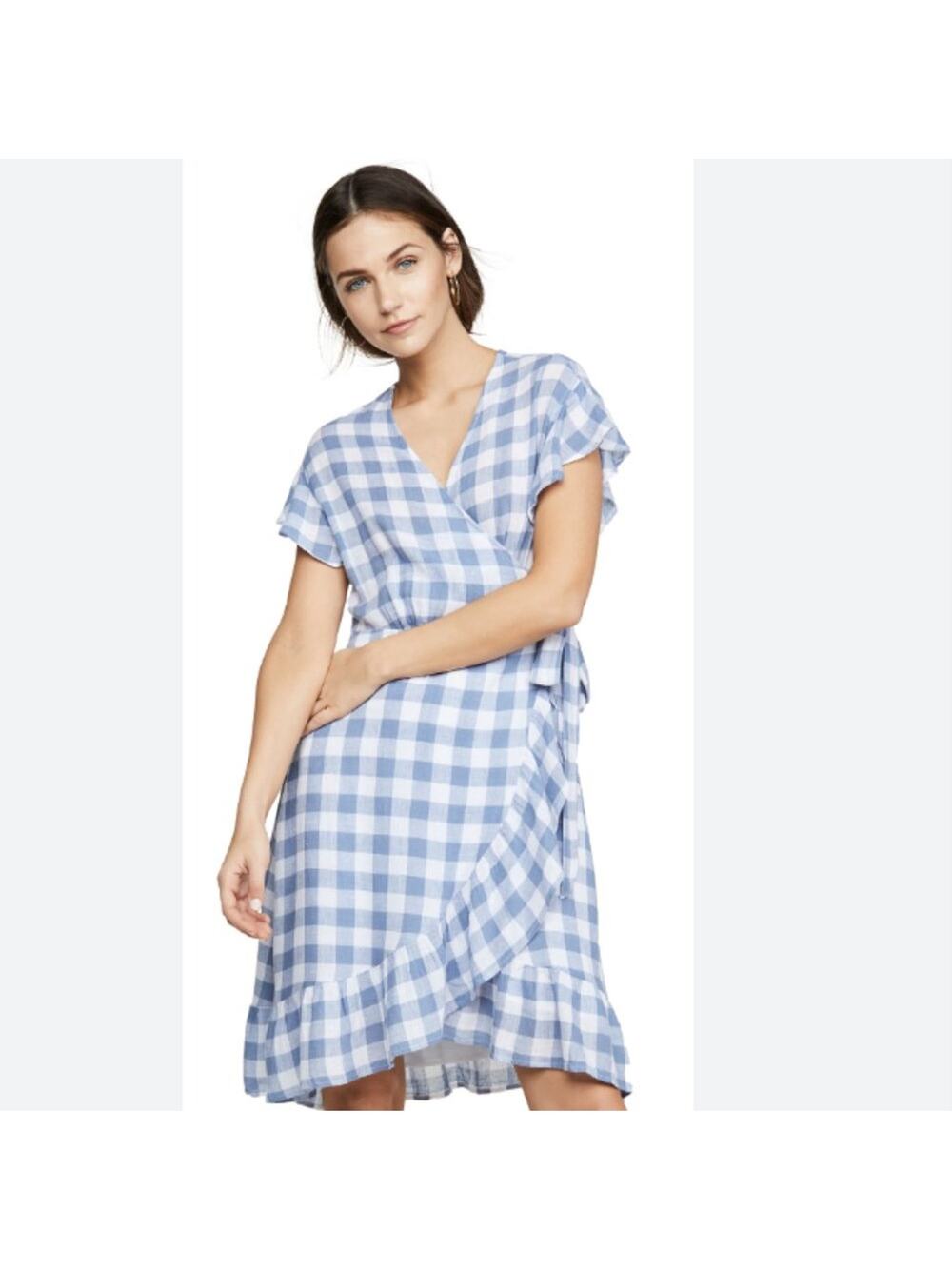 Rails 'Bridgette' Ruffle Trim Wrap Dress in Blue & White Gingham Print Size XS